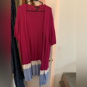 Lane Bryant size 26 magenta color block, long open front Duster